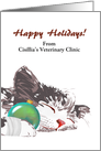 Happy holidays from veterinary clinic, sleeping kitten with bandaged paw card