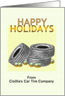 Customizable happy holidays from car tire company to customers, Tires and baubles card