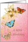 60th Birthday Gold Florals And Colorful Butterflies card