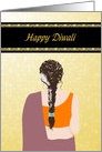 Happy Diwali, Back Profile of Lady in a Sari with Flowers in her Hair card