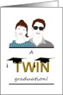 Graduation for Twin Boy and Girl Two Graduate Caps on Word Twin card