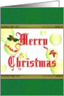 Christmas Bubbles Santa Reindeers Poinsettia Holly Berries Leaves card