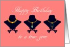 Birthday for her, necklaces in gold and colored glass card