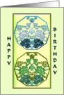 Pretty metallic blue and green ornamental tablets, Birthday card