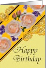 Birthday for Second Cousin Yellow Floral Banner and Gold Paper Roses card