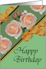 Birthday for Girlfriend Green Floral Banner Gold Colored Paper Roses card