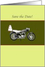 Save The Date Biker Themed Wedding Cake Balancing On Back Of Motorbike card