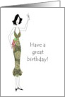 Birthday Lady In Party Dress Holding A Martini And Present card