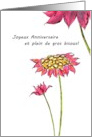 French Birthday Greeting Happy Birthday Lots Of Kisses Flower Sketch card