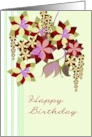 Birthday Abstract Florals in Green Brown and Purple card