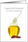 Rosh Hashanah for Son and Wife Apples Dates and a Jar of Honey card