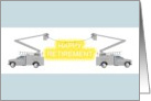 Retirement Electrical Worker Two Bucket Trucks With Glowing Message card