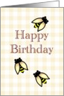 Birthday, honey bees on a light brown gingham background card