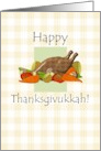 Thanksgivukkah Turkey Vegetables Against a Light Brown Gingham Pattern card