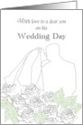 Wedding Congratulations from Mother to Son Bride and Groom Kissing card