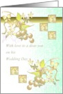 Wedding Congratulations Mother to son Abstract Florals Green and Gold card