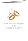 Wedding Congratulations Mother to Son Gold Rings Tied Together card