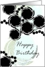 Birthday abstract black and white florals on swirls of grey and baby blue card