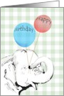 Elephant Holding Birthday Balloons Gingham Check card
