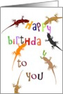 Colorful Geckos Spelling Out Birthday Message card