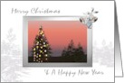 Merry Christmas and Happy New Year Lit Holiday Tree in Twilight card