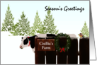 Custom Season’s Greetings From Farm Cow in Snow Covered Field card