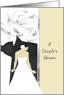 Invitation to Couples Shower Bride in White Black Tie Silver Rose card