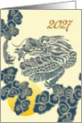 Chinese new year 2027, dragon descending from the heavens card