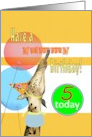 Funny Giraffe Licking Birthday Greeting 5th Birthday card