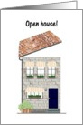 Open house invitation, pretty brick house with open tiled roof card