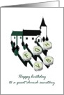 Birthday for church secretary, church and typewriter keys card