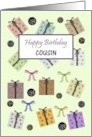 Birthday for Cousin Presents Bows and Floral Buttons card