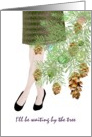 Love at Christmas, lady standing by Christmas tree card