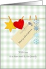 Christmas for Aunt and Family Envelope and Ornaments Gingham card