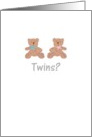 New Baby Congratulations Twins Two Teddy Bears in Blue and Pink Bows card