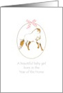 Baby girl born in the Year of the Horse, profile of a horse in a frame card