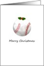 Baseball Christmas, baseball with icing on top and holly berries card