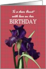 Birthday for Aunt Pretty Irises Deep Pink Checkered Background card