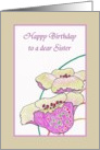 Birthday for sister, pink abstract florals on off white background card