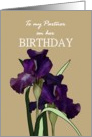Birthday for partner, pretty irises on beige background card