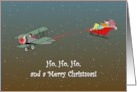 Female Pilot In Biplane Towing Santa In His Sleigh card