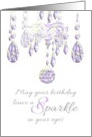 Birthday with a sparkle, illustration of a crystal chandelier card