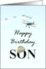 Birthday for Pilot Son Biplanes Flying Goggles Old Fashioned Cap card