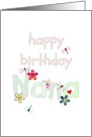 Birthday for nana, colorful flowers and dragonflies card