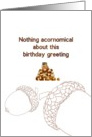 Acornomical birthday, red squirrel and a pile of acorns card