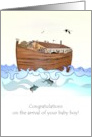 Congratulations New Baby Boy Illustration of Noah’s Ark and Animals card