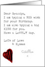 Birthday Grandpa Typed Note and Hand Drawn Red Heart Custom card