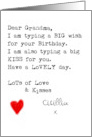 Birthday Grandma Typed Note and Hand Drawn Red Heart Custom card