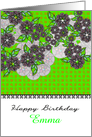 Customizable name, bright abstract florals, birthday card