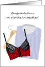 Congratulations moving in together, shirt bustier and hanger card